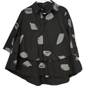 N by Nancy Black Cotton Blend Artsy Lagenlook Swing Blouse Top, Size Medium